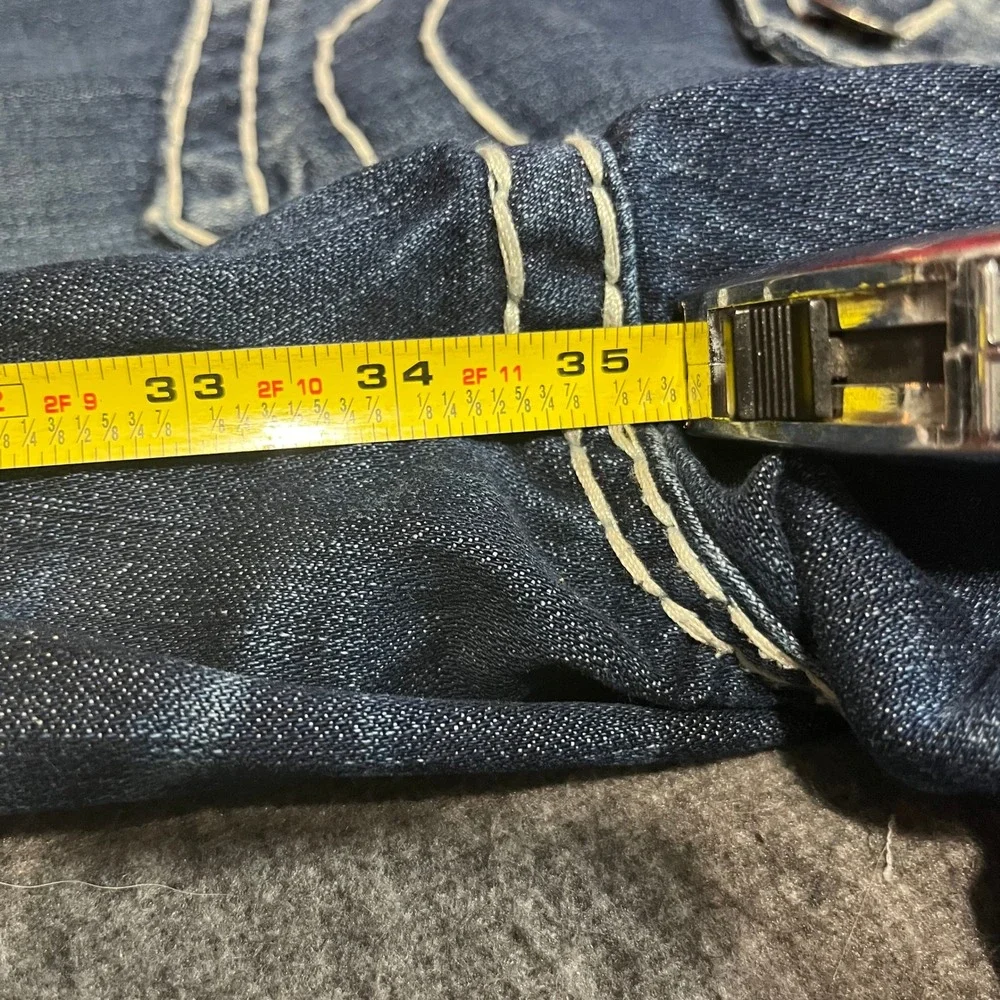 True Religion Ricky Relaxed Straight Baggy Distressed Super T Jeans 38x35 Indigo